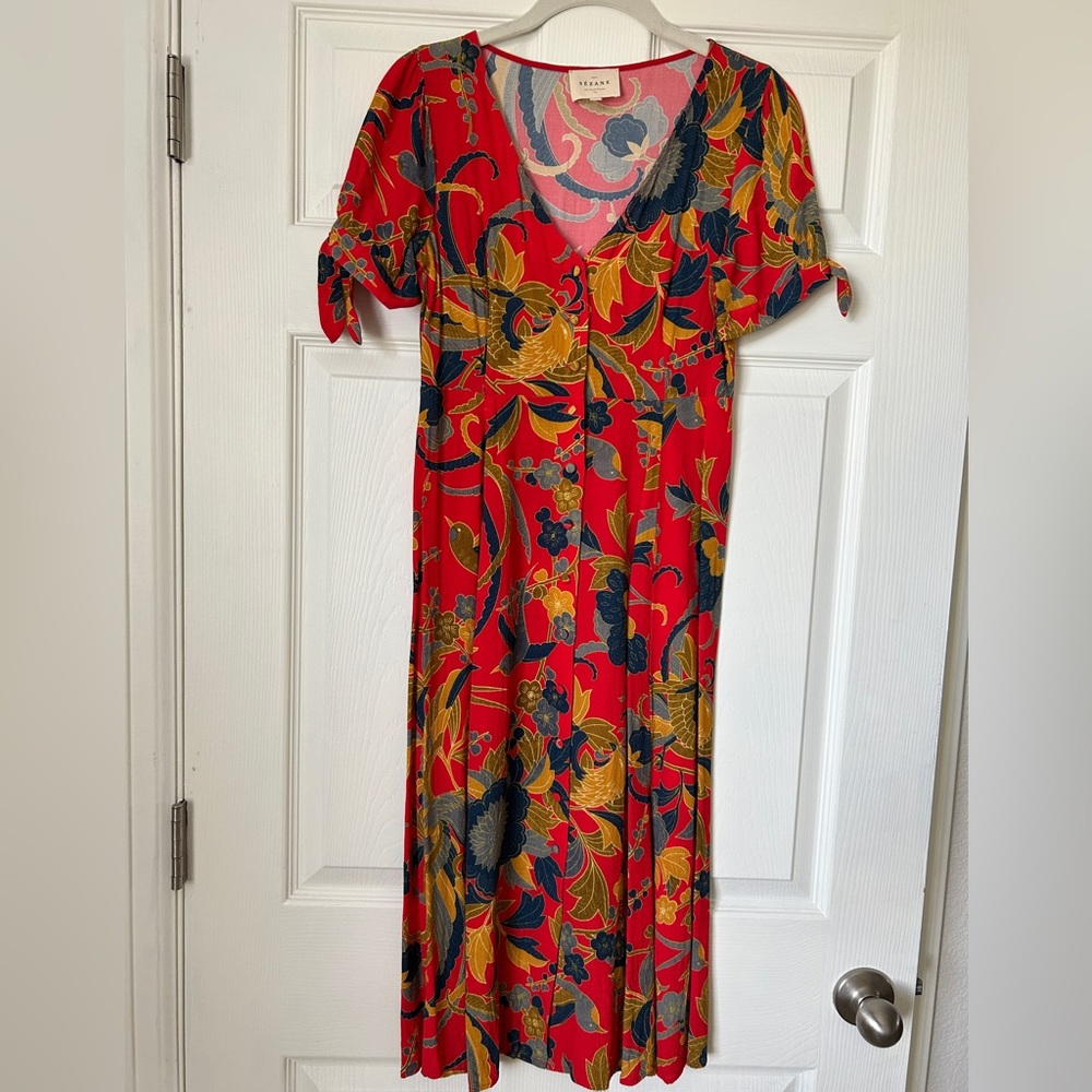 Sezane Vic Dress Midi Milanese Flower Print - Picture 2 of 10